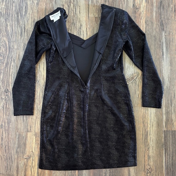 Vtg Betsy & Adam by Jaslene L/S Snakeskin Velvet Dress 12 Black Sweetheart Neck - Picture 4 of 14
